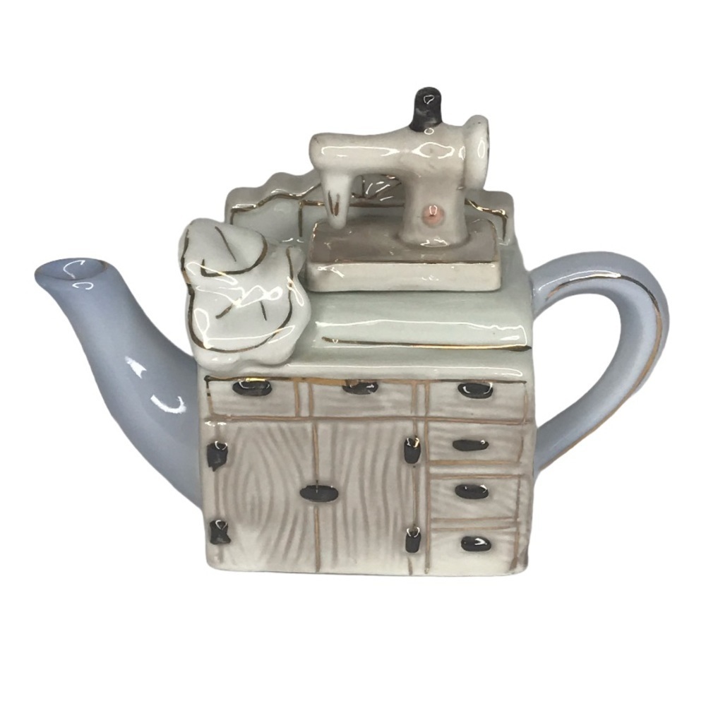 Trinket Box Mini Tea Pot‎ Sewing Machine Cabinet With Lid Porcelain Collectible